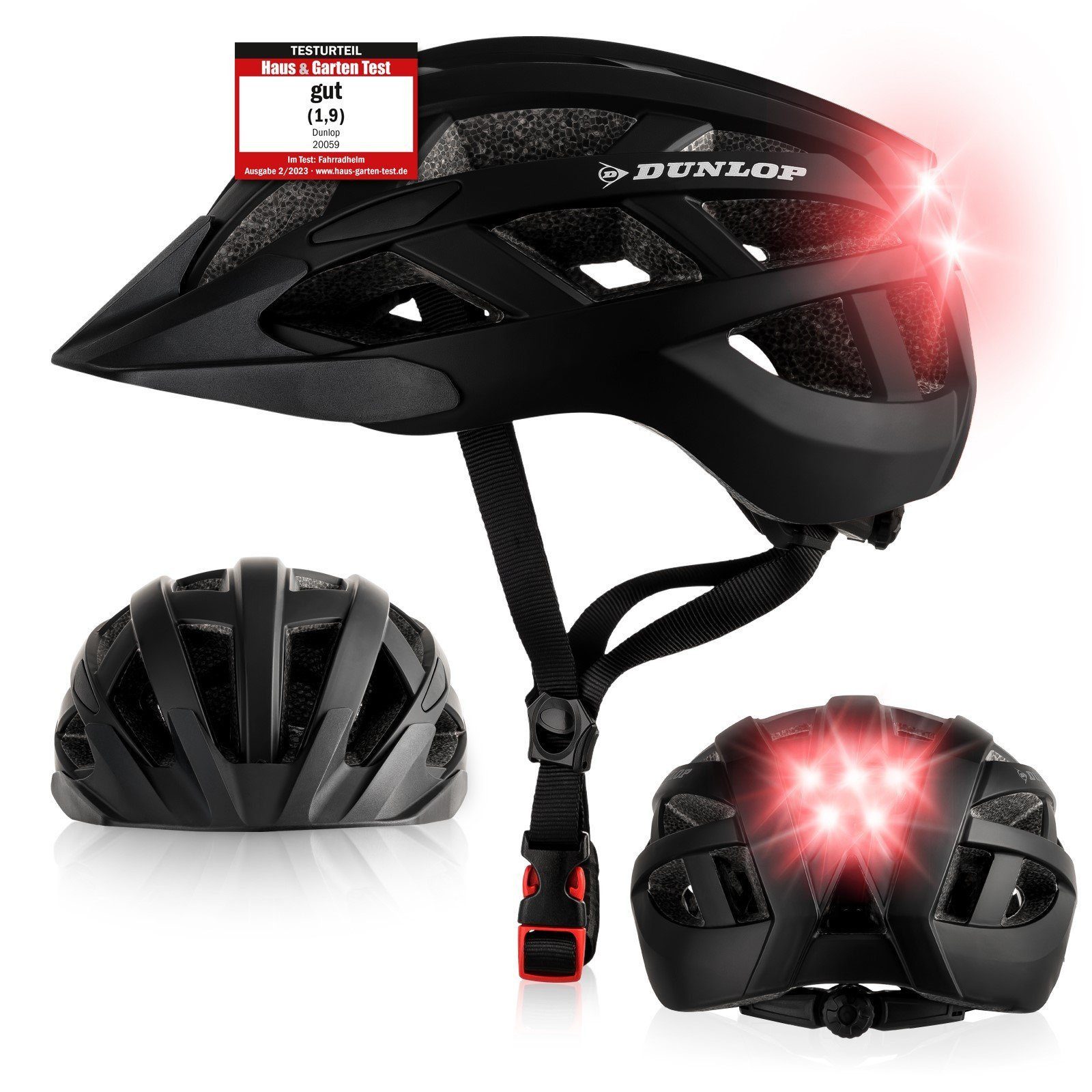 habeig Fahrradhelm mit LED Beleuchtung Helm EPS Innenschale Drehring Dunlop, Drehring