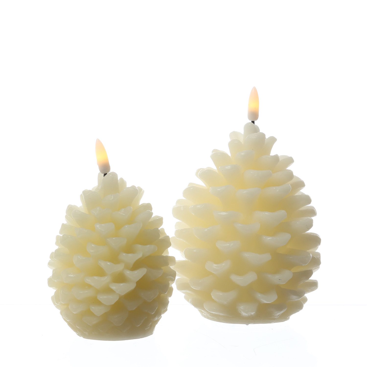 MARELIDA LED-Kerze Tannenzapfen Echtwachs Zapfenform Weihnachtsdeko H: 15,5cm Timer creme, LED Classic, warmweiß (2100K bis 3000K) – Bild 4 von 5