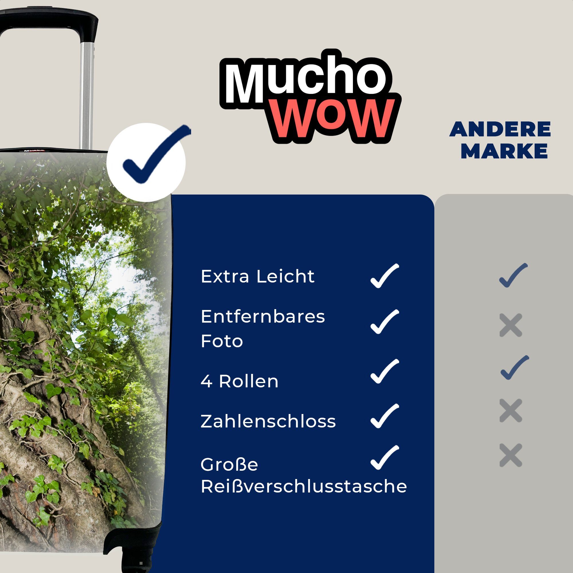 MuchoWow Reisekoffer Reisetasche Trolley, mit für Handgepäck auf 4 Ferien, Baum, Rollen, Eine einem großen Handgepäckkoffer Hedera rollen,