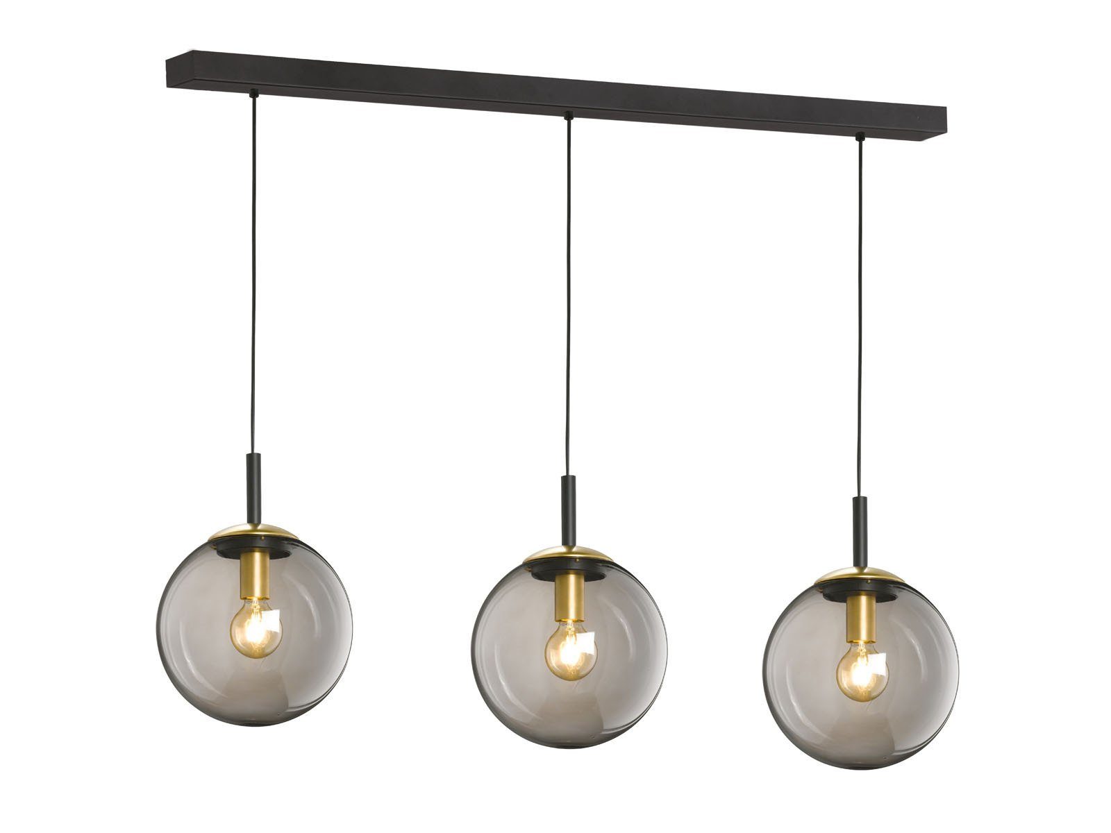 FISCHER & HONSEL LED Pendelleuchte, Dimmfunktion, LED wechselbar, Warmweiß, Balkenlampe mit 3x Rauchglas Glas-kugel für über-n Esstisch hängend