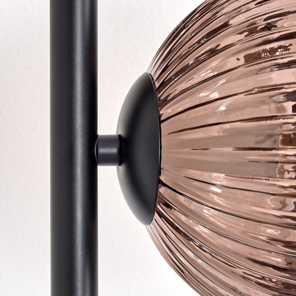 hofstein Stehlampe Stehlampe aus Metall/Riffelglas in Schwarz/Kupfer, moderne Leuchte im Retro/Vintage-Design (Schirme 15cm), 160cm, E14