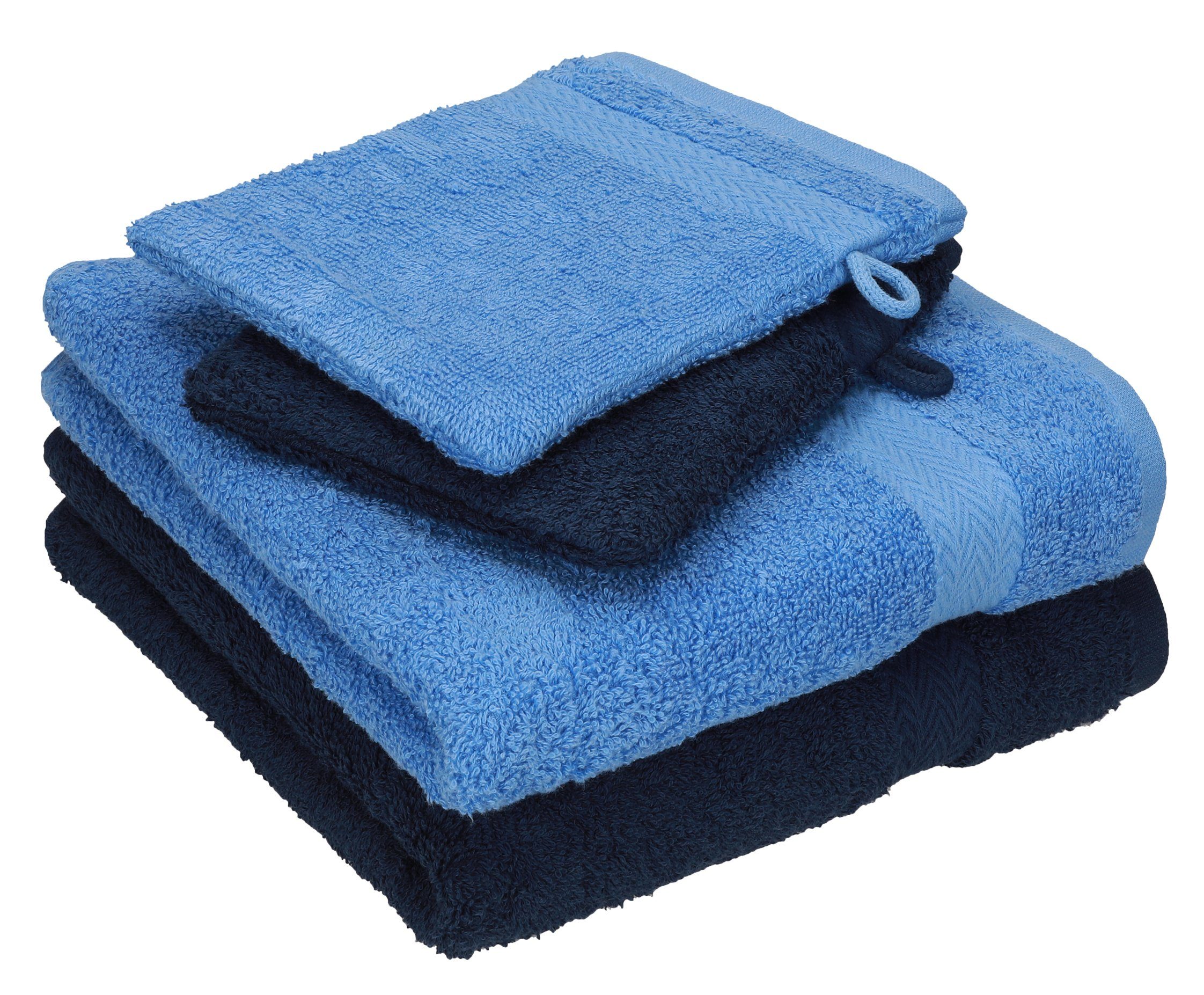 Betz Handtuch Set 4 TLG. Handtuch Set Happy Pack 100% Baumwolle 2 Handtücher 2 Waschhandschuhe, 100% Baumwolle, (4-tlg) hellblau-dunkelblau