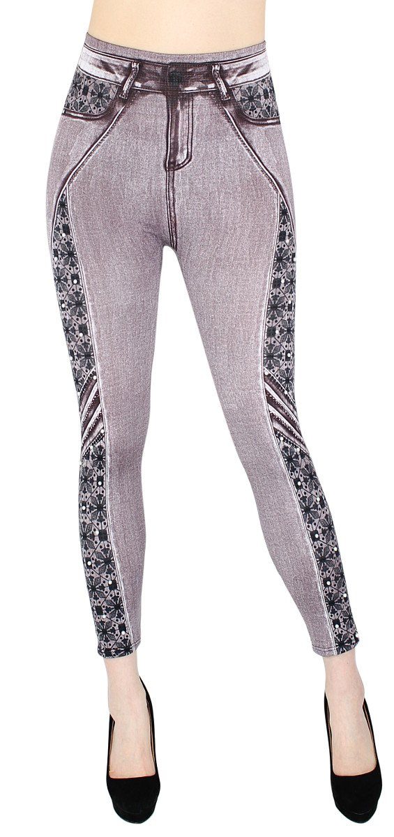 dy_mode 7/8-Leggings Bequemer Damen Capri Jeggings 7/8 Leggings Jeans Optik Sommer Jeggins mit elastischem Bund, mit Kunstperlen Verzierungen