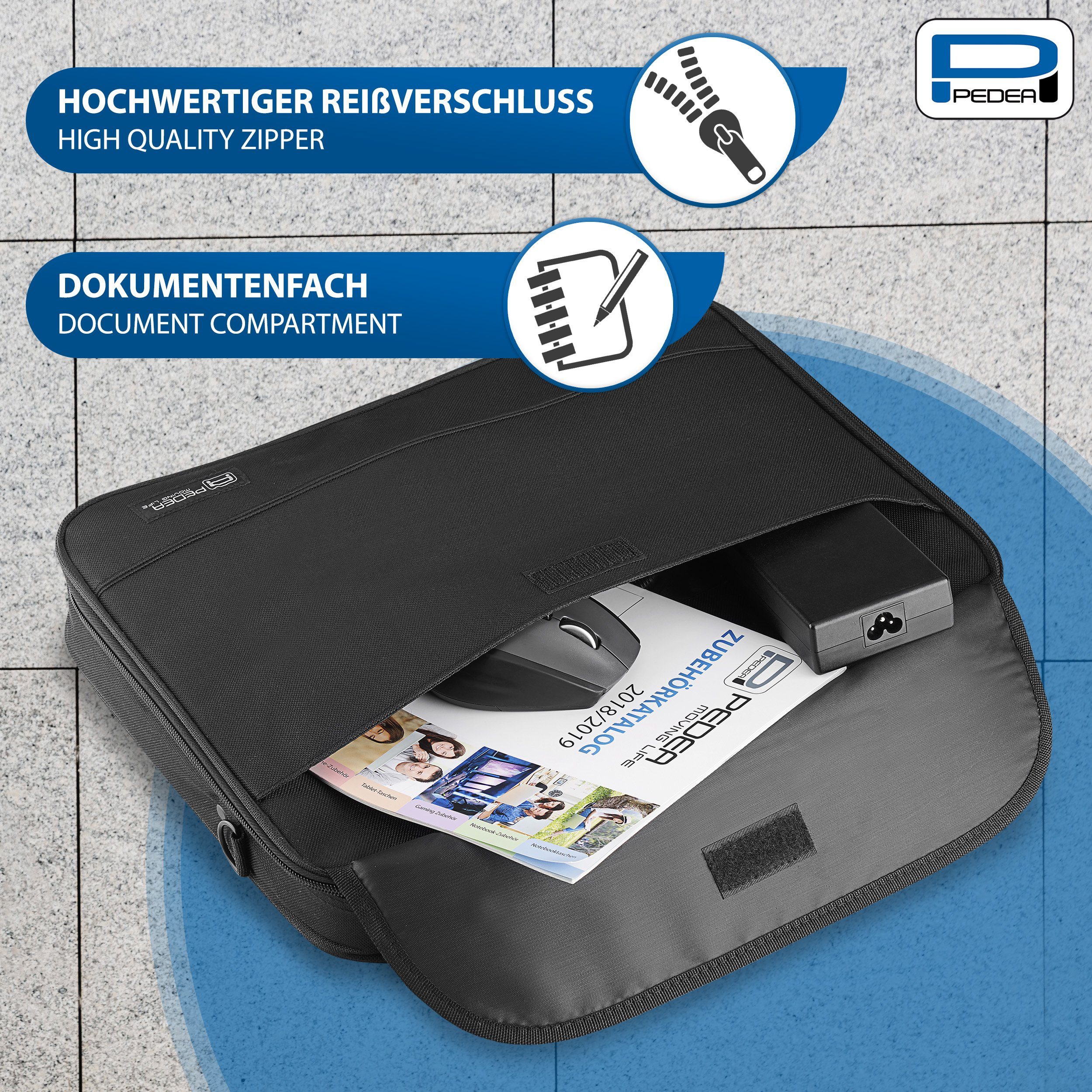 PEDEA Laptoptasche FAIR Notebooktasche für 13,3 / 15,6 / 17,3 Zoll (Laptopfach: 38,5 cm x 28 cm x 4,5 cm (BxHxT), bis 15,6 Zoll (39,6 cm) Schutzrahmen, wasserabweisend, Schultergurt