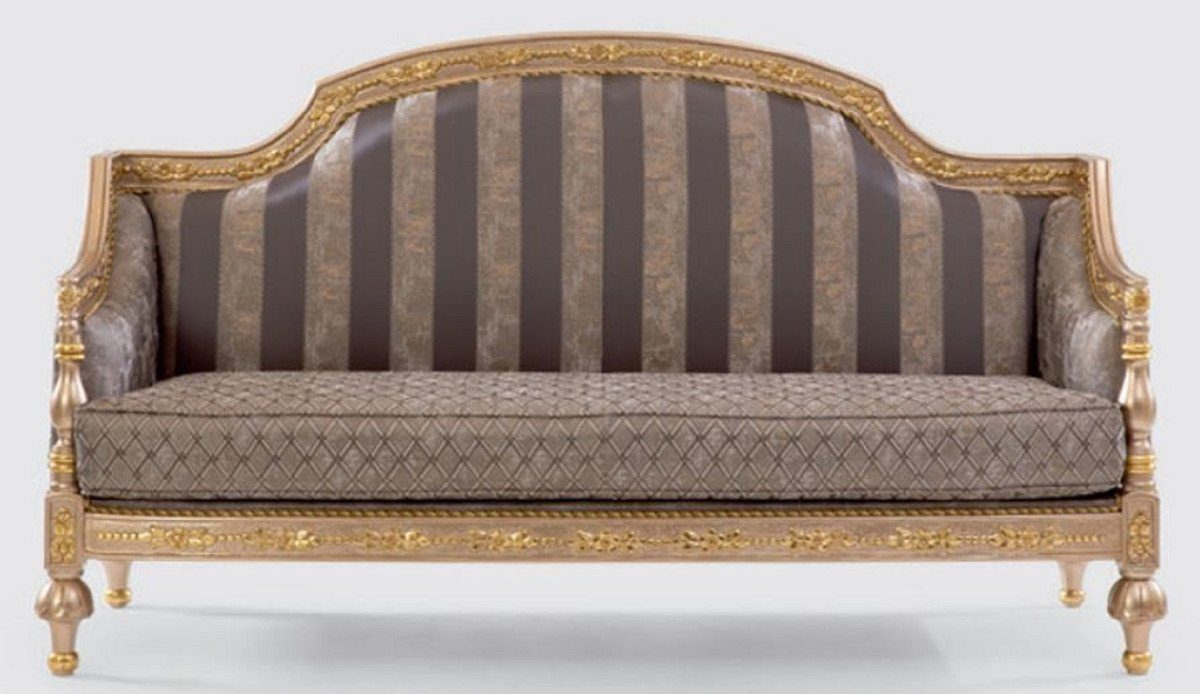 Casa Padrino Sofa Luxus Barock Sofa Grau / Silber / Gold - Prunkvolles Wohnzimmer Sofa mit elegantem Muster - Möbel im Barockstil