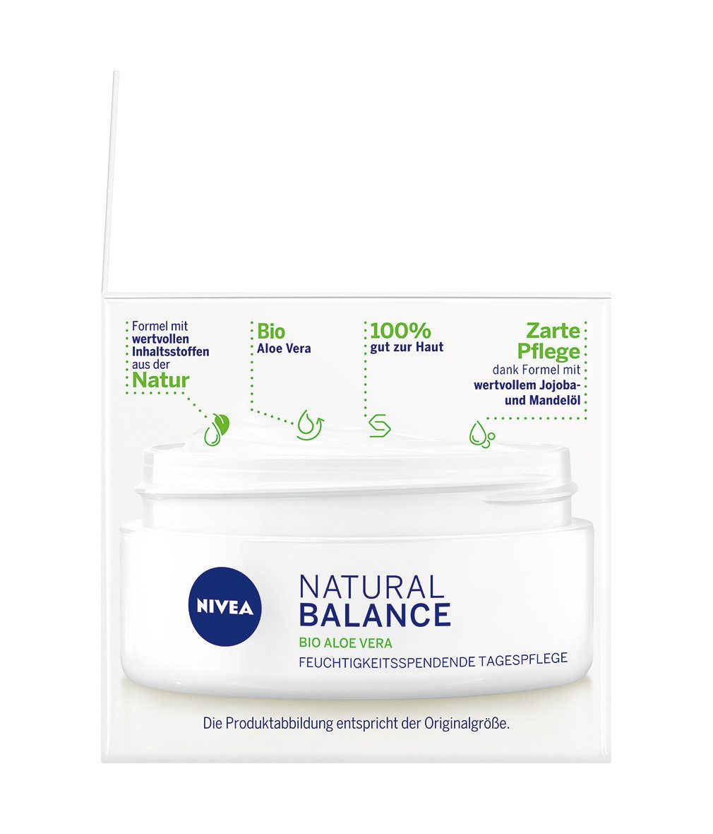 Nivea Tagescreme Natural Balance feuchtigkeitsspendend 24h Feuchtigkeit 2 x 50ml, 2-tlg., Aloe Vera, Jojobaöl, Mandelöl