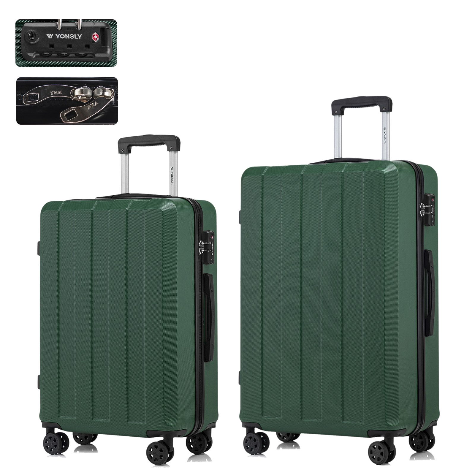YONSLY Kofferset Hartschalen-Trolley Reisekoffer mit TSA-Schloss und YKK-Zipper, 4 Rollen, (Hartschalen Trolley Set, 2 tlg., L-XL-Set), ABS-Aluminium Hartschalen-Trolleys mit 360°-Doppelrollen für Reisen