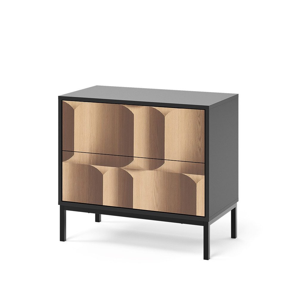 Vicco Nachtschrank Eliza, Schwarz/Eiche, 66 x 60 cm mit 2 Schubladen