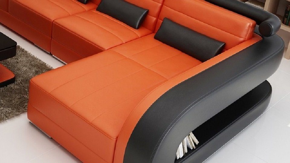 Polster Europe + JVmoebel Sofa Moderne Sessel, L in Sitz Sofa Eckgarnitur Form Couch Orange/Schwarz Made Ecke