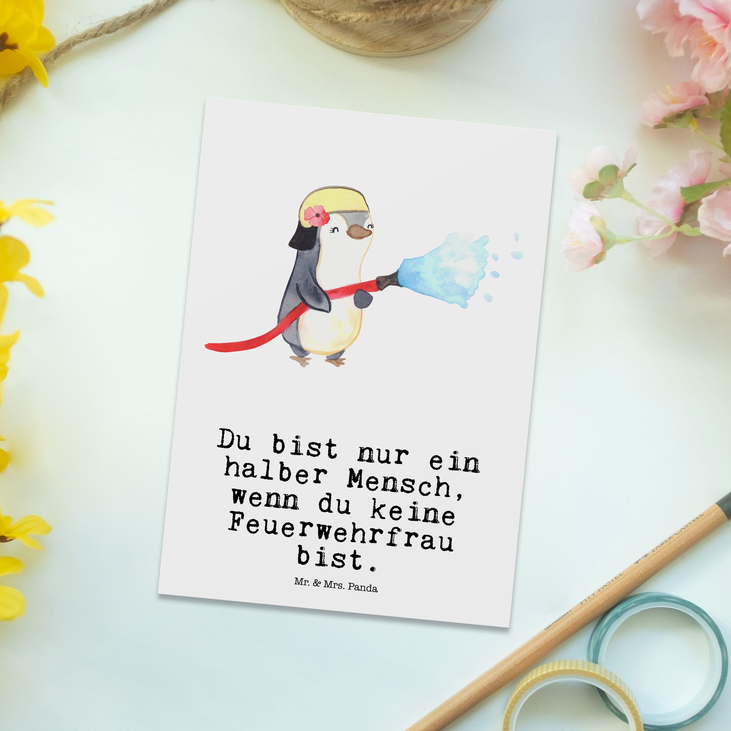 Weiß Feuerwehrfrau Geschenk, Herz Mr. & Postkarte - E Kollege, Panda mit Einladungskarte, - Mrs.