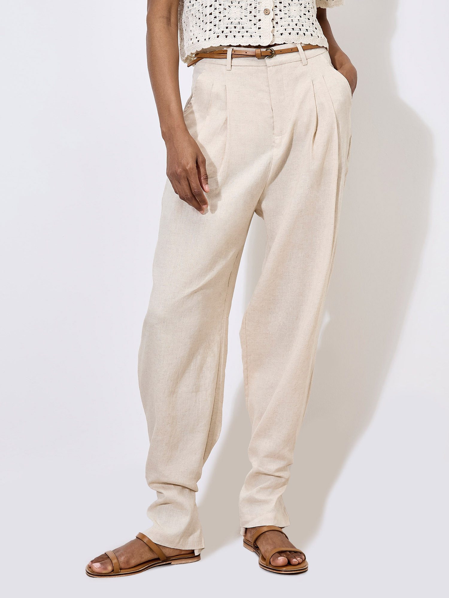 Apricot Stoffhose Plissierte Hose mit weitem Bein – Bild 5 von 5