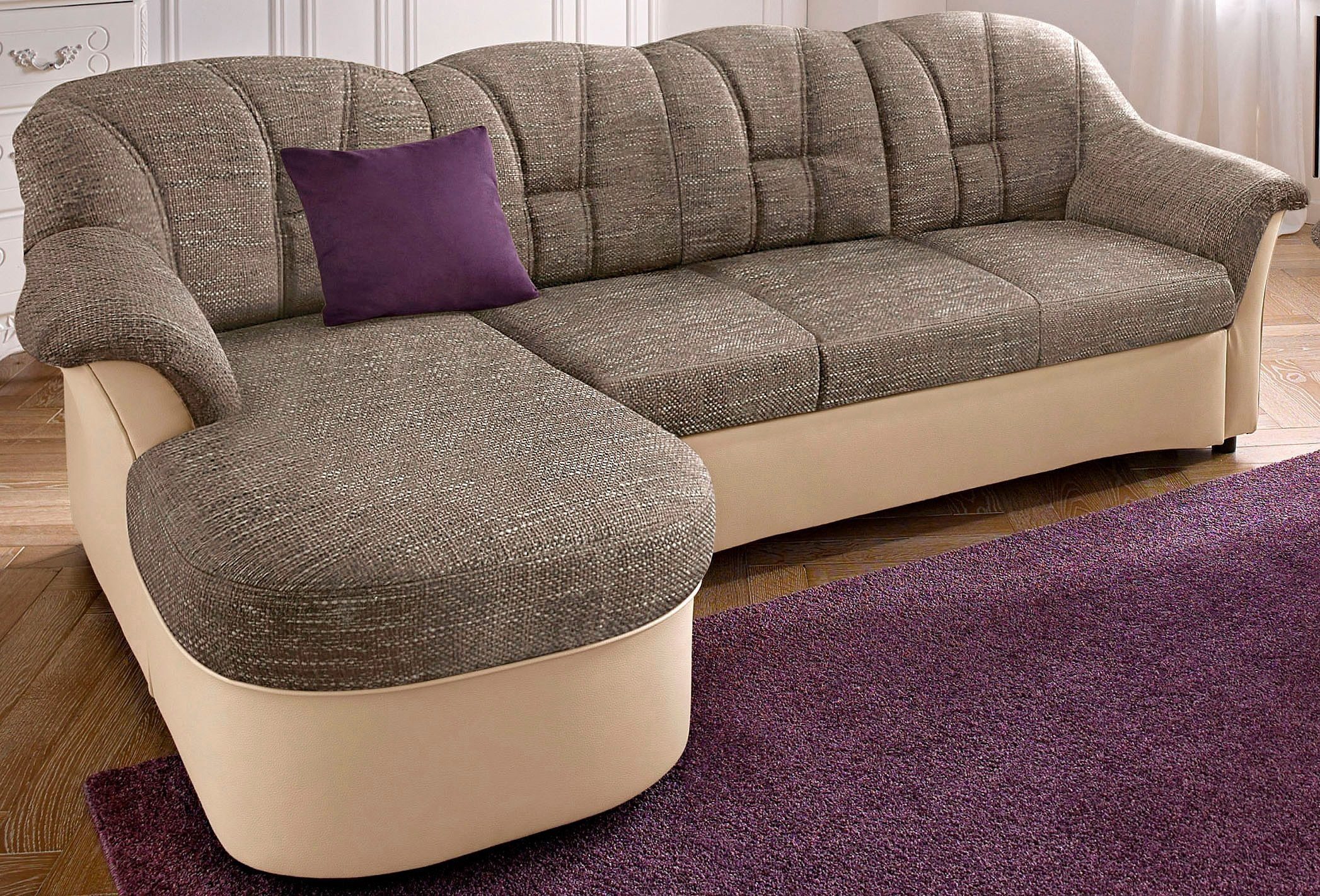 DOMO collection Ecksofa Flores Schlafsofa, B/T/H: 233/142/86 cm, L-Form, wahlweise mit Bettfunktion, wahlweise mit Federkern, auch in Leder