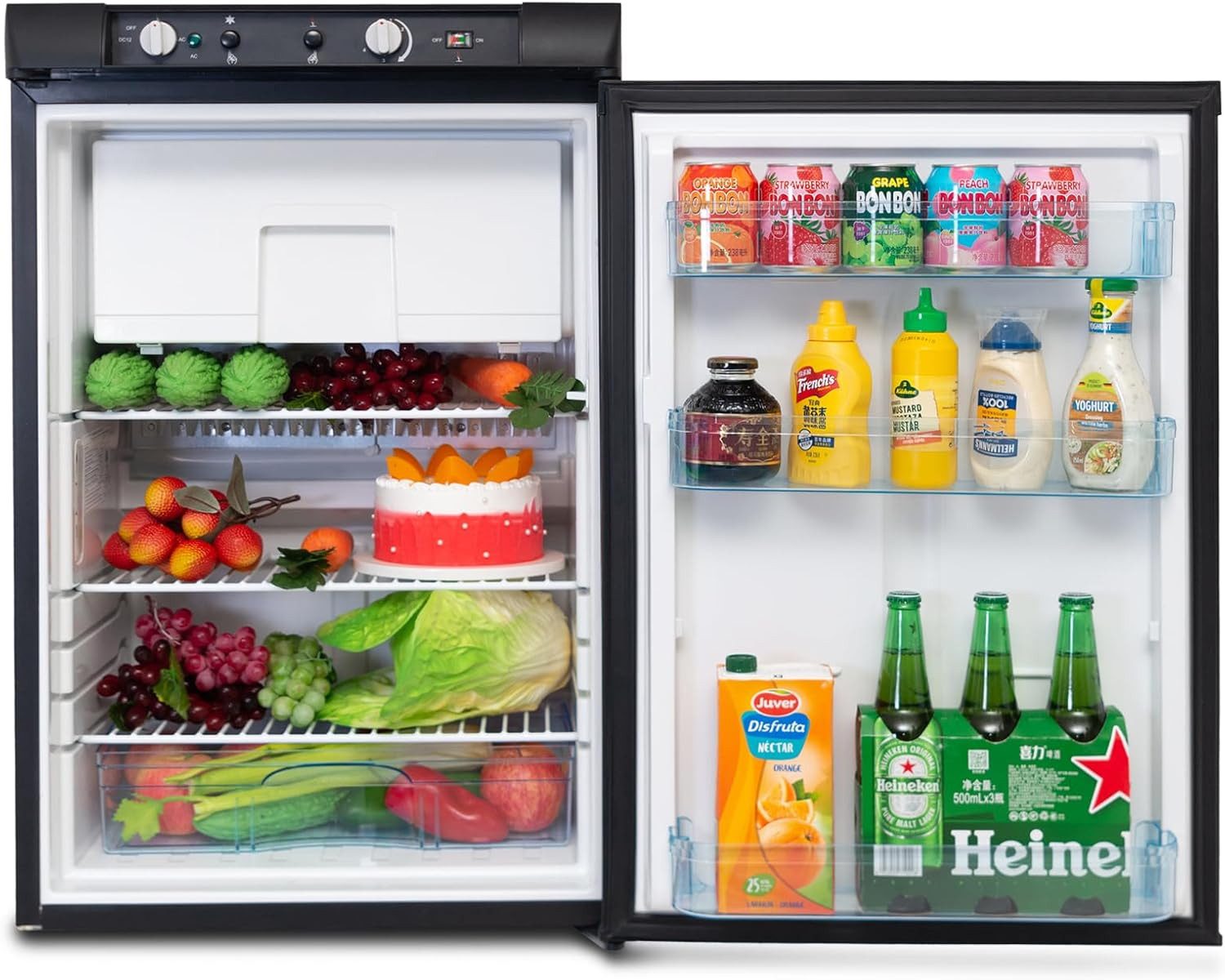 Smad Kühl-/Gefrierkombination DSG-100B2E-A 220V 12V Gas, 83.5 cm hoch, Geeignet für Camping, Familien, Wohnmobile, Garagen und Ferienhäuser.