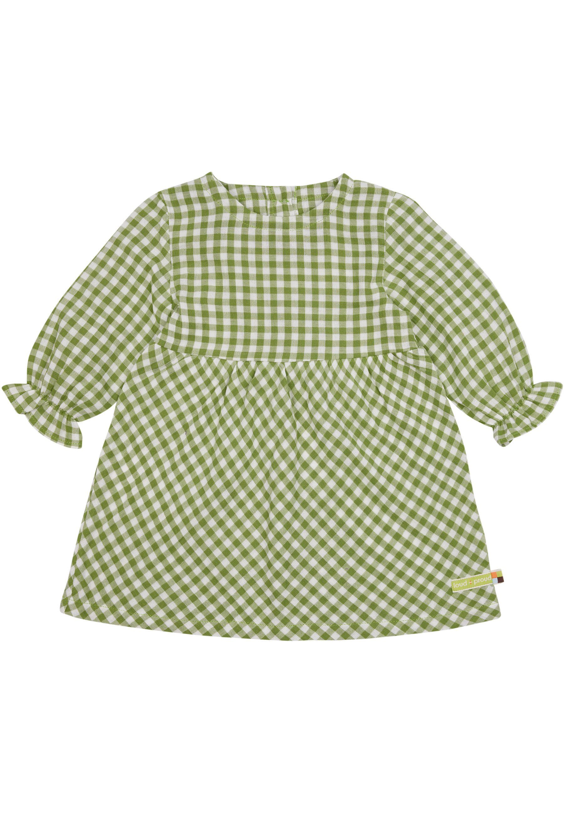 loud + proud A-Linien-Kleid Kariertes Musselin GOTS zertifizierte Bio-Baumwolle grün
