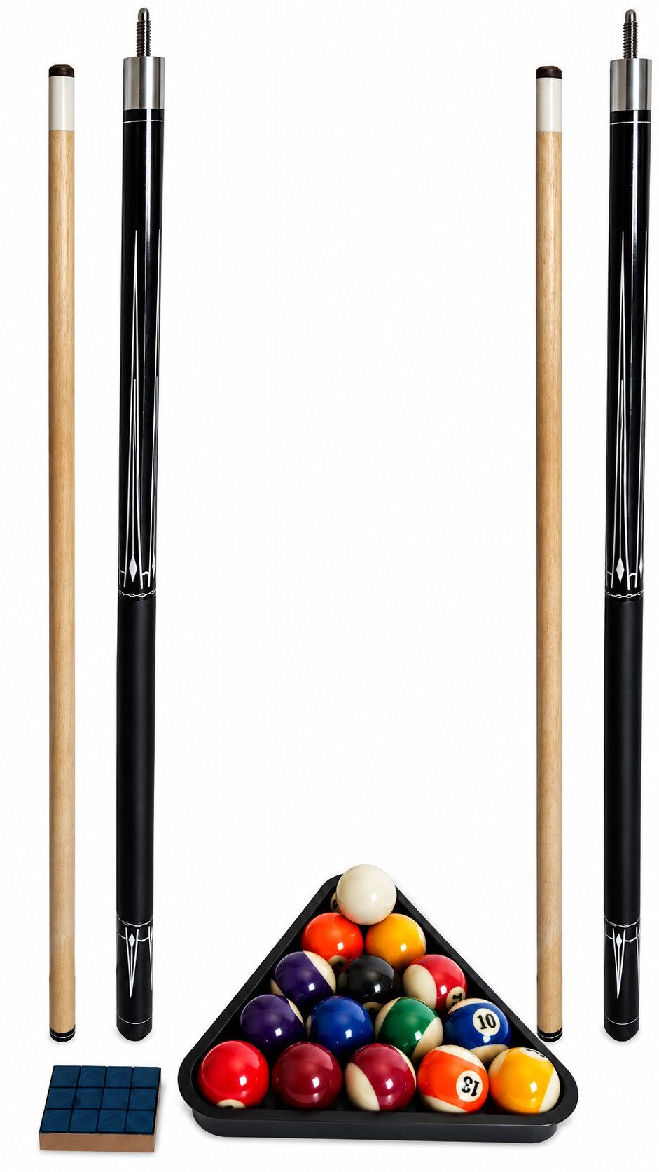 Billardqueue Billard Komplett Set - 2 Queues, 1 Satz Kugeln, Triangel, Kreide