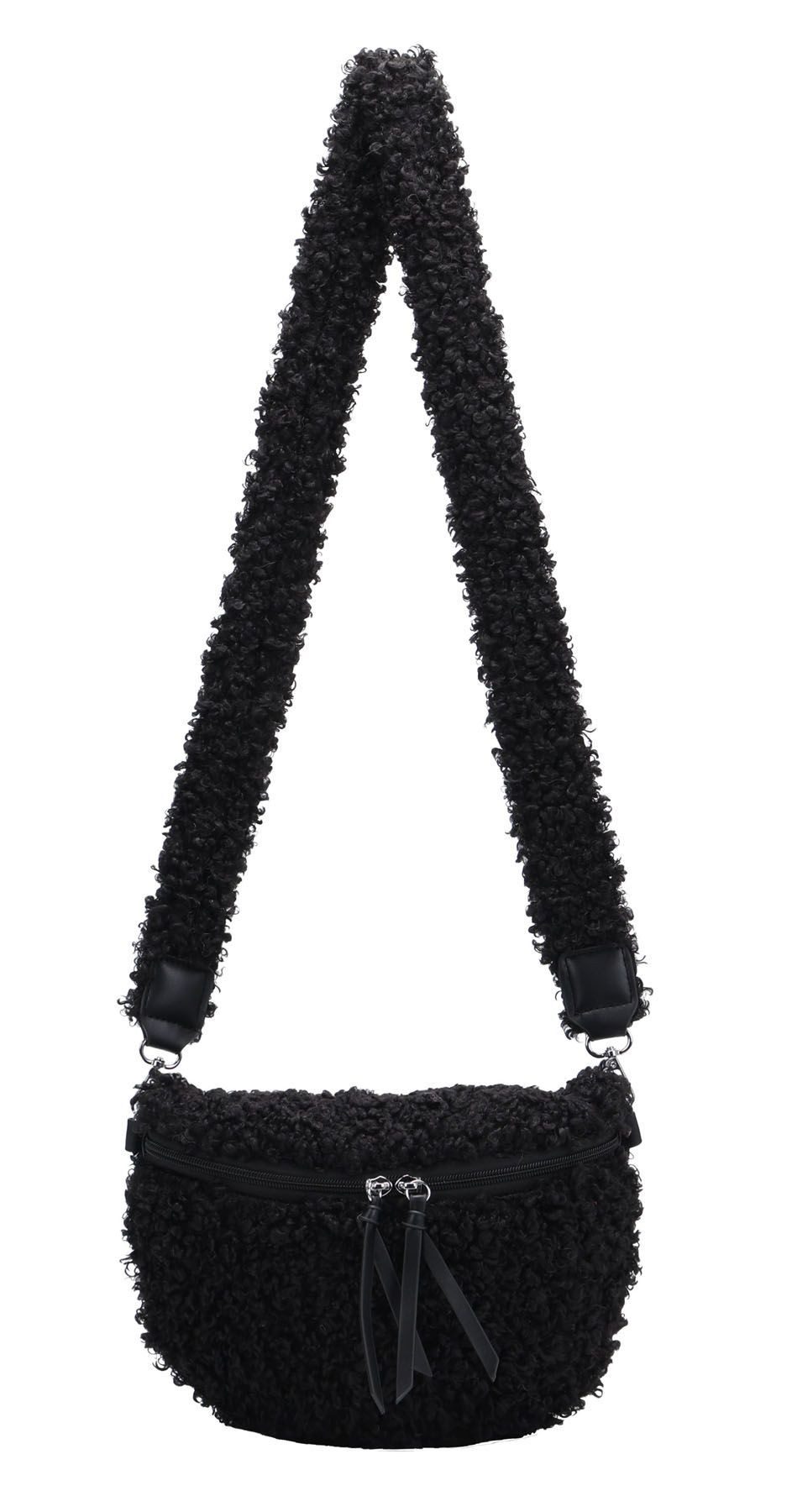 ITALYSHOP24 Bauchtasche Damen Tasche Teddyfell Plüsch Umhängetasche Kuscheltasche Bodybag Fell, Schultertasche Wintertasche Crossbody Lammfell-Optik Handytasche