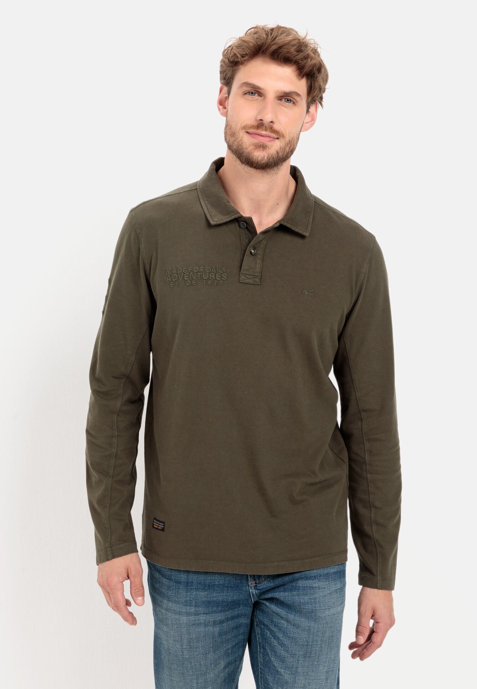 camel active Poloshirt aus reiner Baumwolle Shirts_Langarm-Poloshirt Dunkel khaki