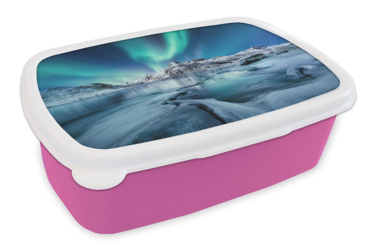 - Schnee für - Eis Nordlichter Kunststoff, Mädchen, Snackbox, Kunststoff Lunchbox Erwachsene, (2-tlg), Brotbox rosa Brotdose Kinder, MuchoWow - Norwegen,