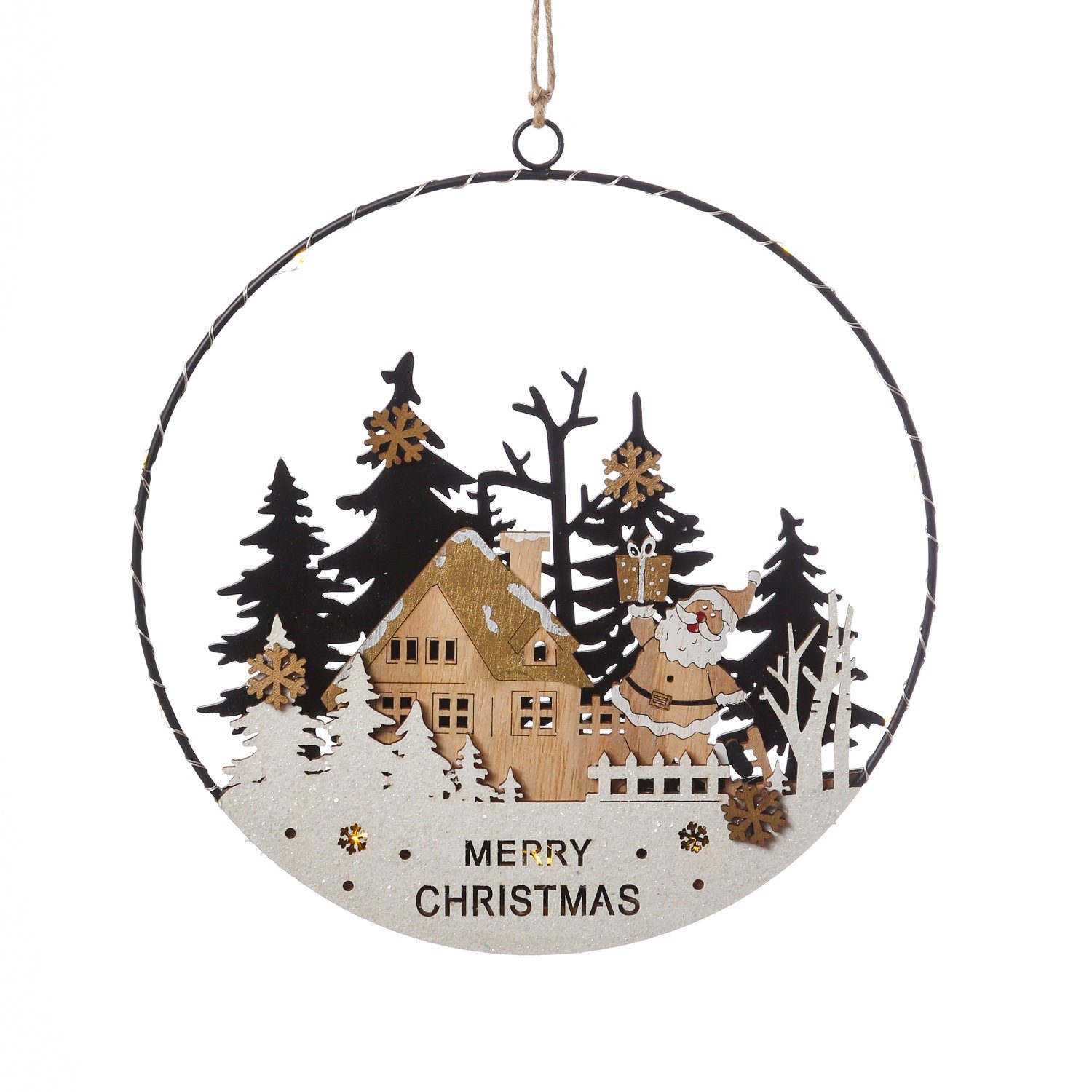 MARELIDA LED Dekoobjekt LED Dekohänger Dekoring mit Santa Fensterbild Nikolaus beleuchtet, LED Classic, warmweiß (2100K bis 3000K)