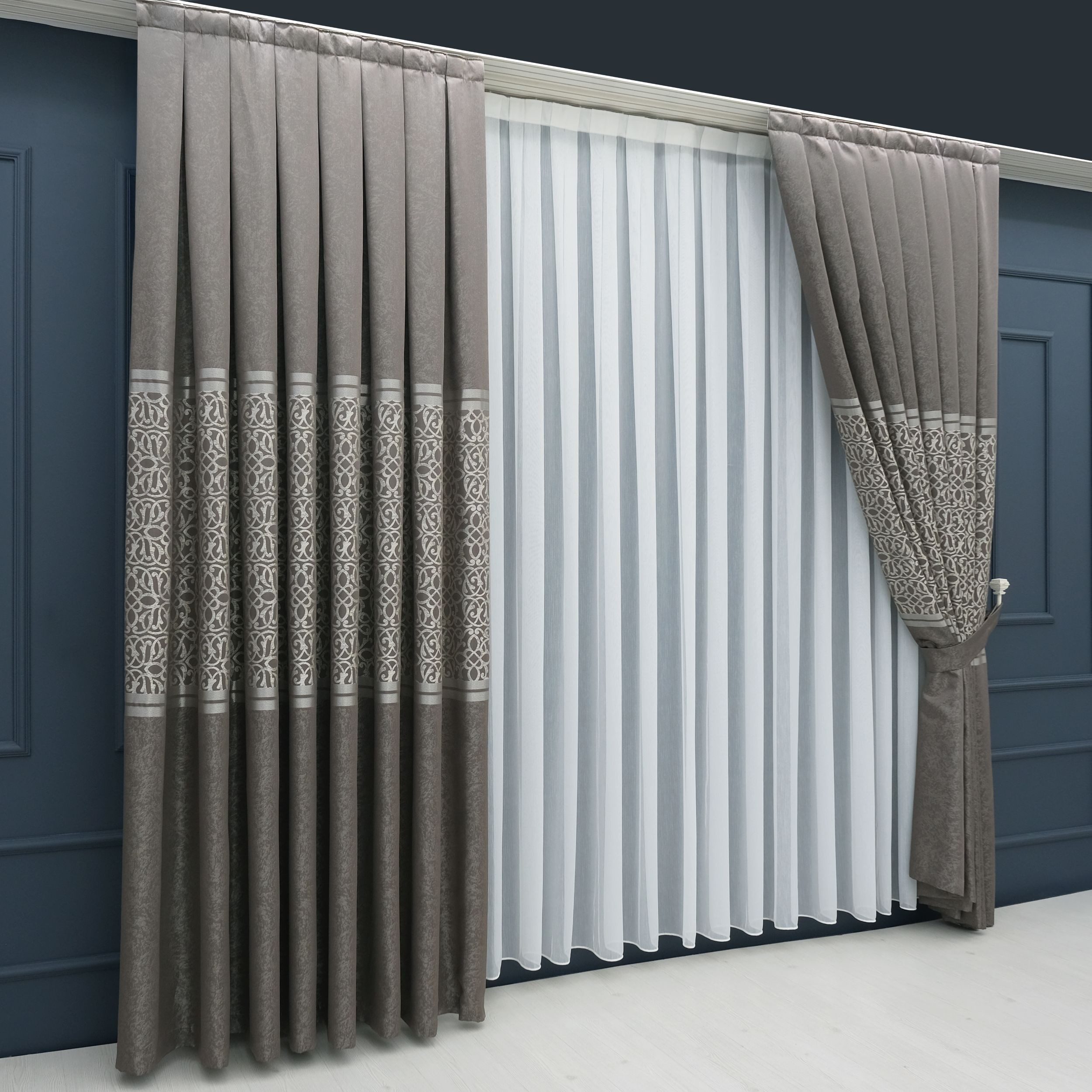 Gardinen by Justyna Vorhang Braun Falten Fon Gardine Komplett Set (5 St), Kräuselband, halbtransparent, Fertiggardine,Hochwertiggardine,Turkischegardine,Perde,Pileli Tül