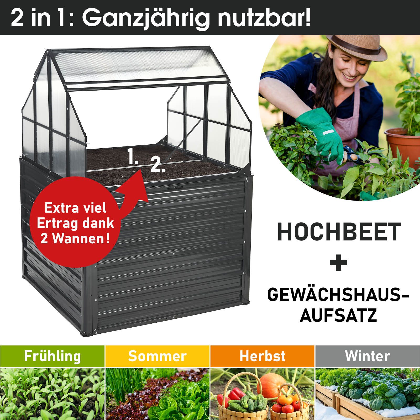 BRAST Hochbeet 2in1 mit Alu Gewächshaus...