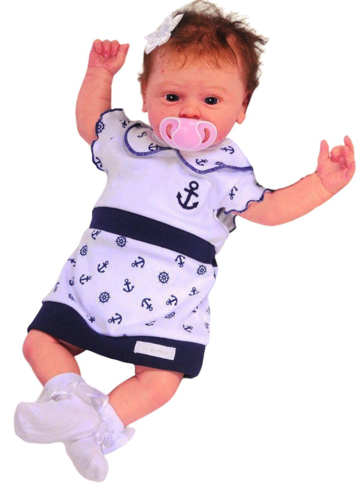 La Bortini Jerseykleid Kleid für Baby und Kinder in Weiß mit Anker aus reiner Baumwolle, 44 50 56 62 68 74 80 86 92 98 104 110