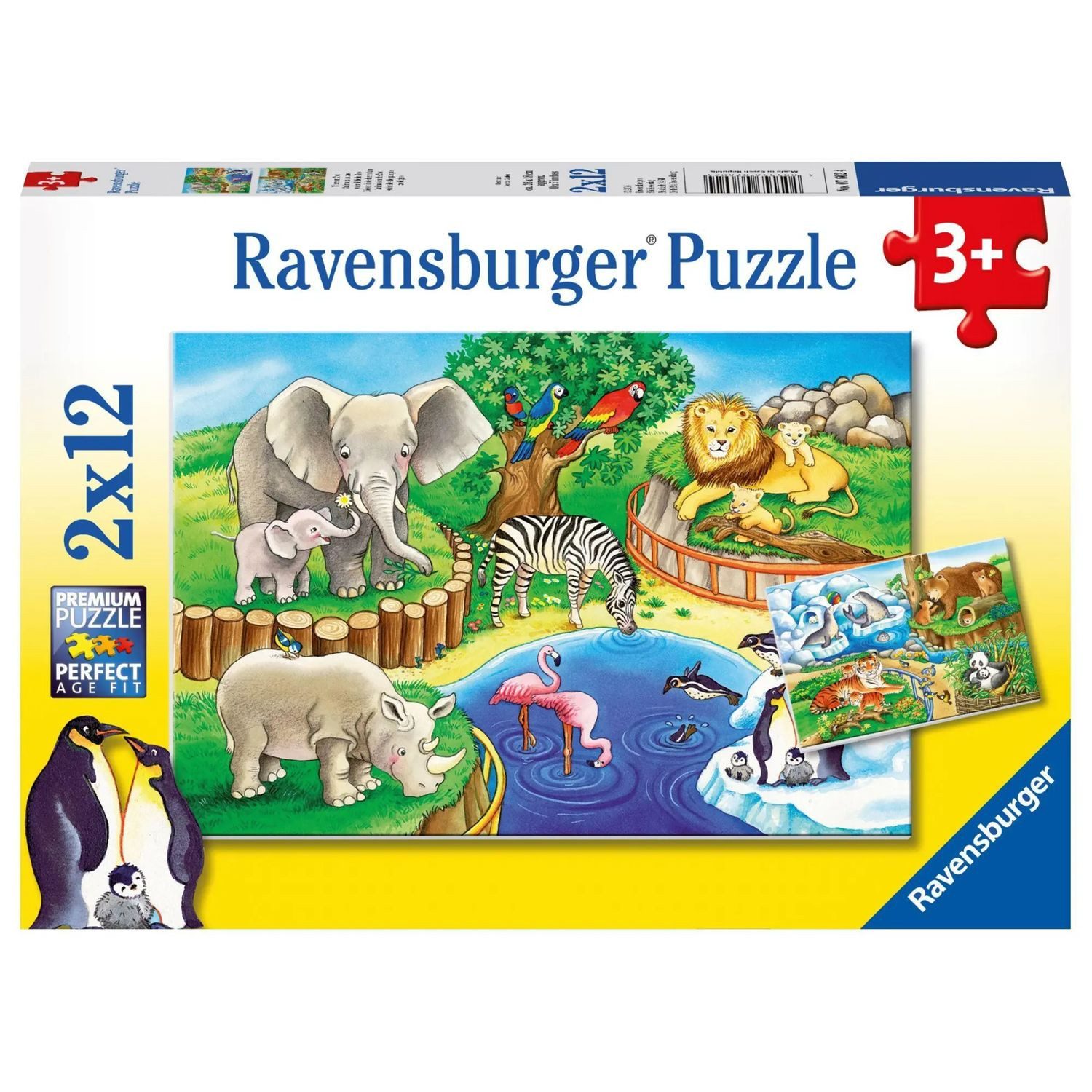 Puzzle Tiere im Zoo. Puzzle 2 x 12 Teile