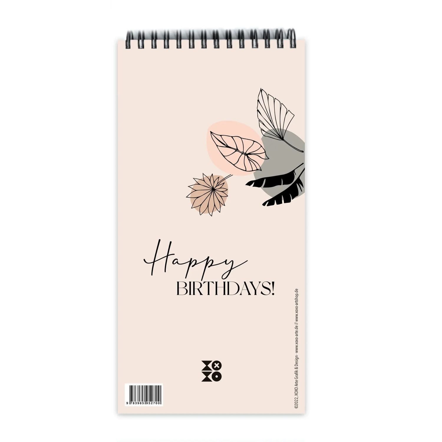 Nova Wandkalender Geburtstagskalender "leaves line art", ohne Jahreszahl
