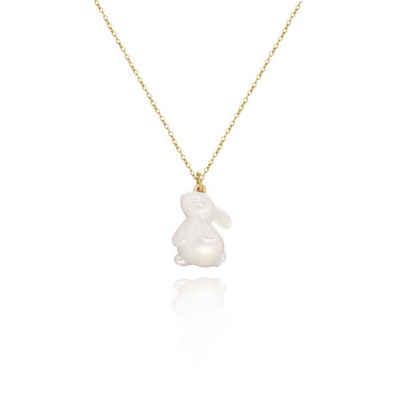 Aphelios Charm-Kette Damen Jade Kaninchen Anhänger Halskette (1-tlg), Weiße Muschelkette, Titan-Schmuck
