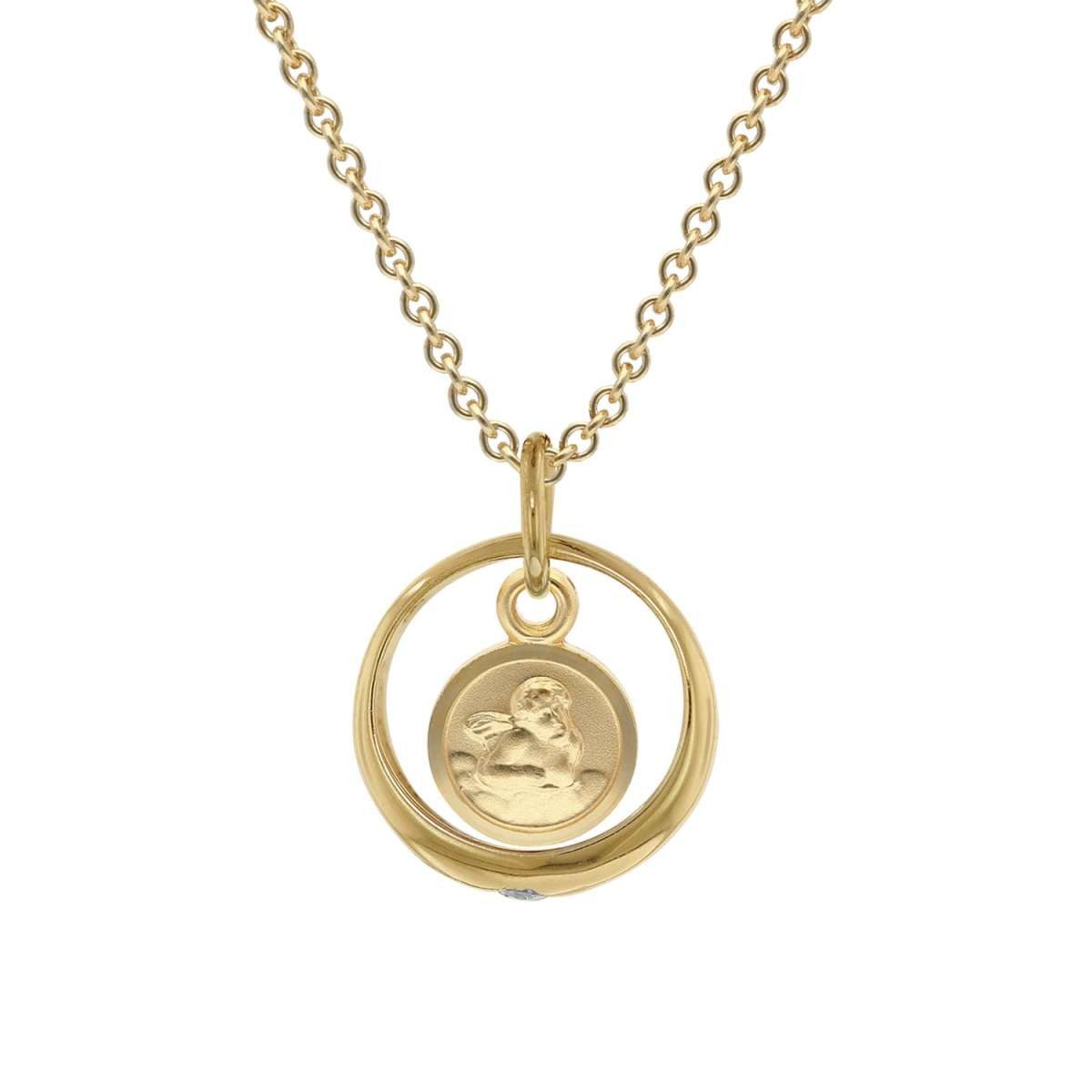 trendor Kette mit Anhänger 15994, Taufring mit Amor Gold 333/8K an goldplattierter Silberkette