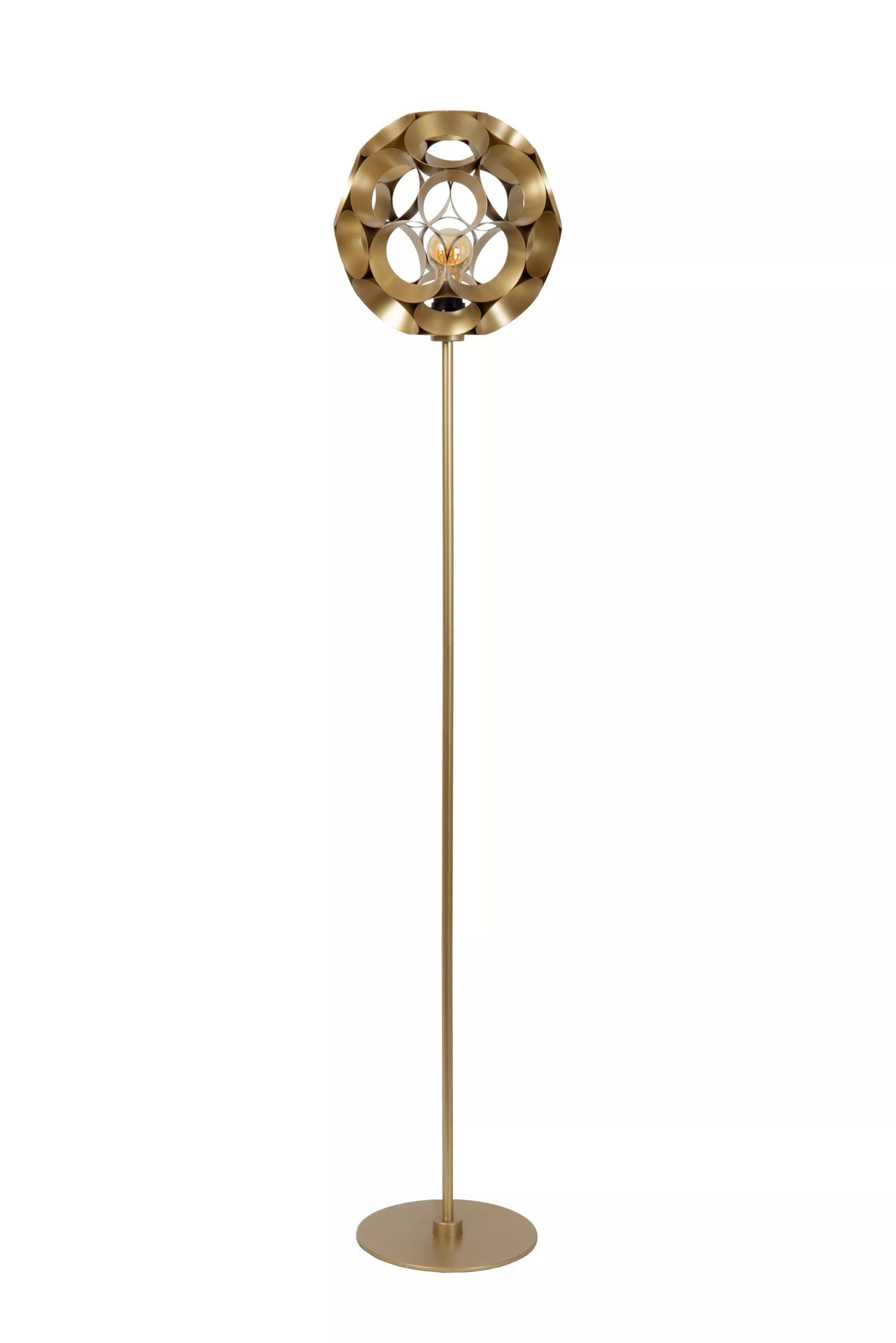 Licht-Erlebnisse Stehlampe KALVI, ohne Leuchtmittel, Metall 149,6 cm hoch in Gold E27 Kugelschirm Modern