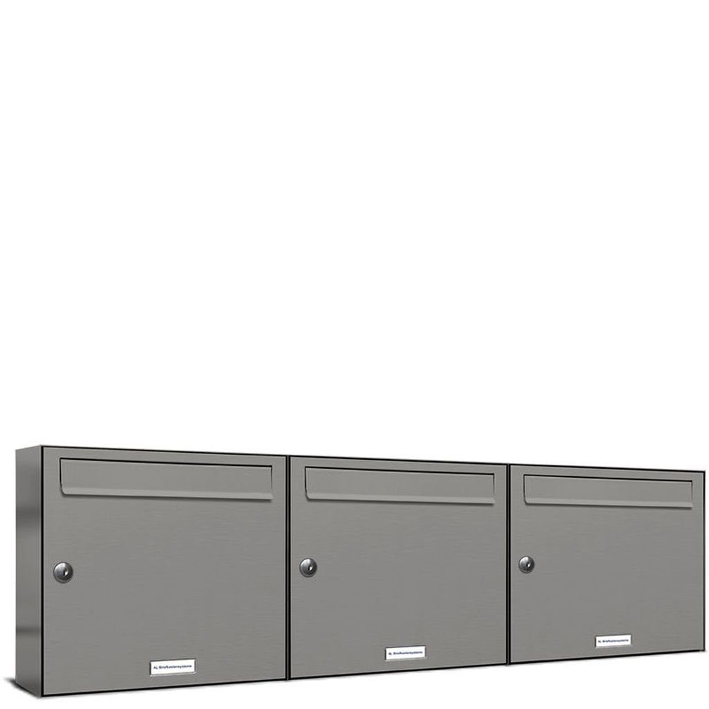 AL Briefkastensysteme Wandbriefkasten RAL 9007 Außen 3er Wand 3x1 Premium Briefkasten für Aluminiumgrau