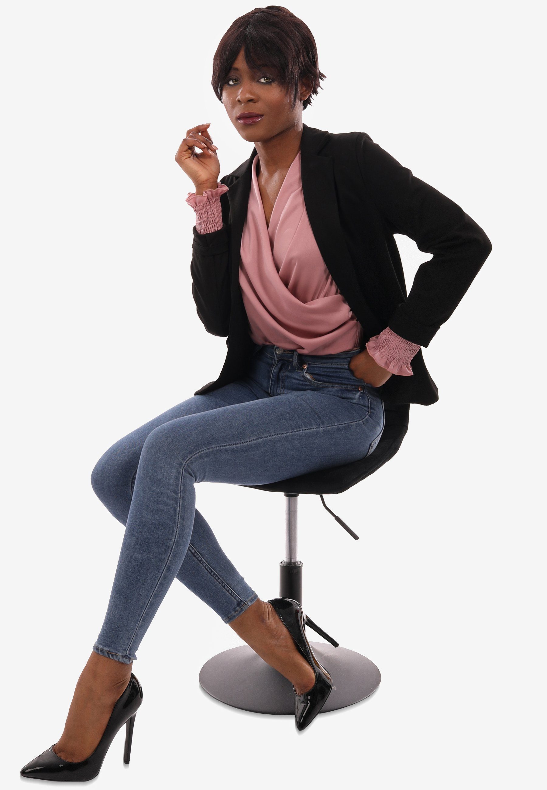 YC Fashion Stretch-Anteil & in Sweatblazer Style schwarz Blazer mit Unifarbe
