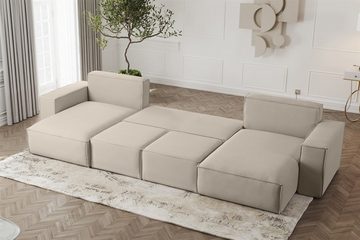 Fun Möbel Wohnlandschaft Sofa U-Form ESTELLE mit Schlaffunktion in Stoff, inkl. Bettkasten, Rücken echt bezogen