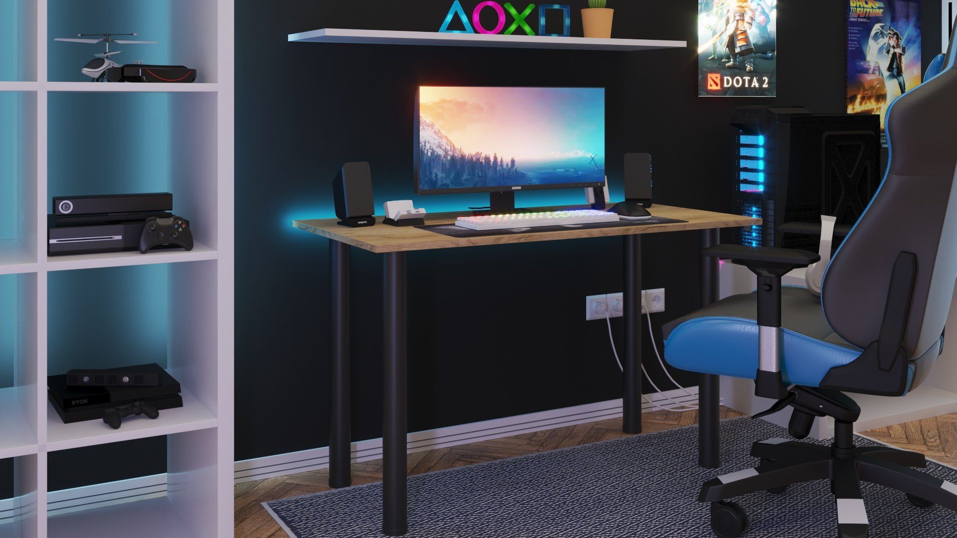 Schreibtisch braun mit LED Gaming Beleuchtung Gamingtisch MÖBELSYSTEM