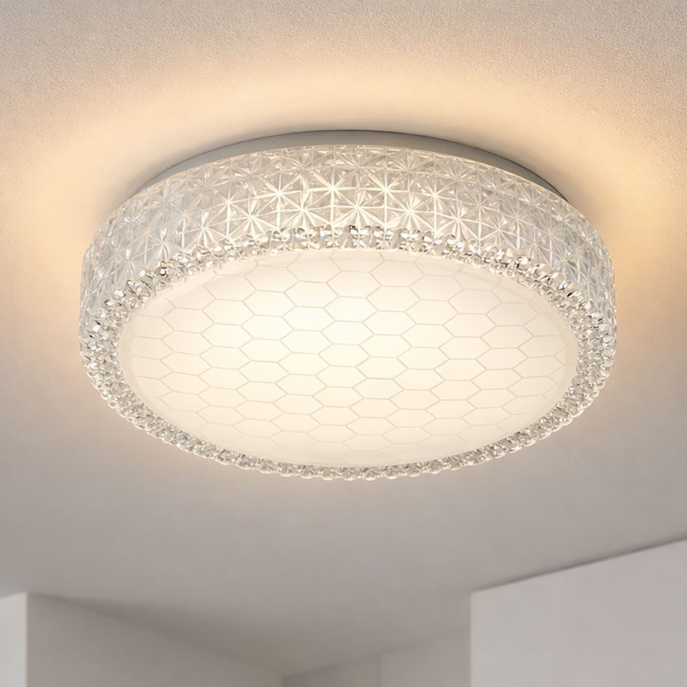 Searchlight LED Deckenleuchte, LED-Leuchtmittel fest verbaut, Warmweiß, LED Decken Lampe Wohn Ess Zimmer Kristall Effekt Waben Muster Leuchte