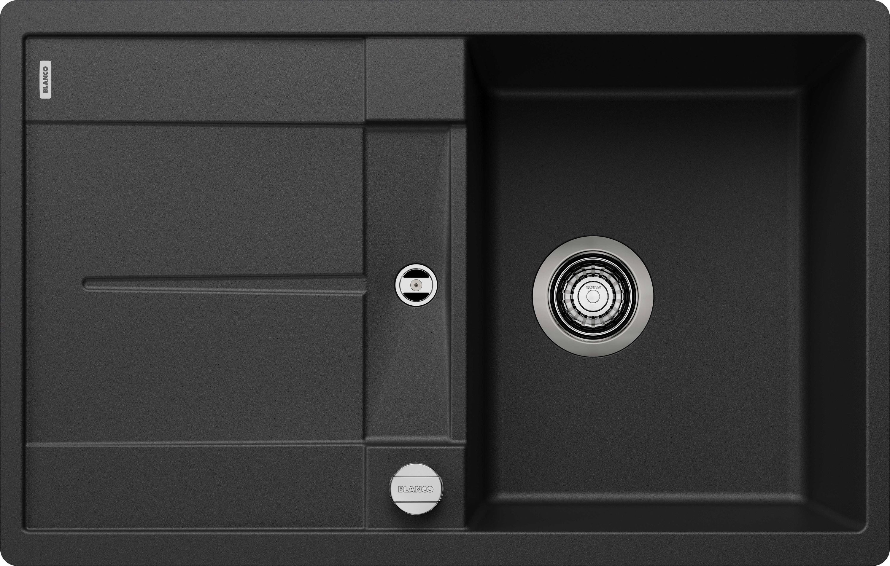 Blanco Einbauspüle METRA 45 S-F Einbauspüle SILGRANIT schwarz ab 45 cm Excenter, rechteckig, 49/77 cm