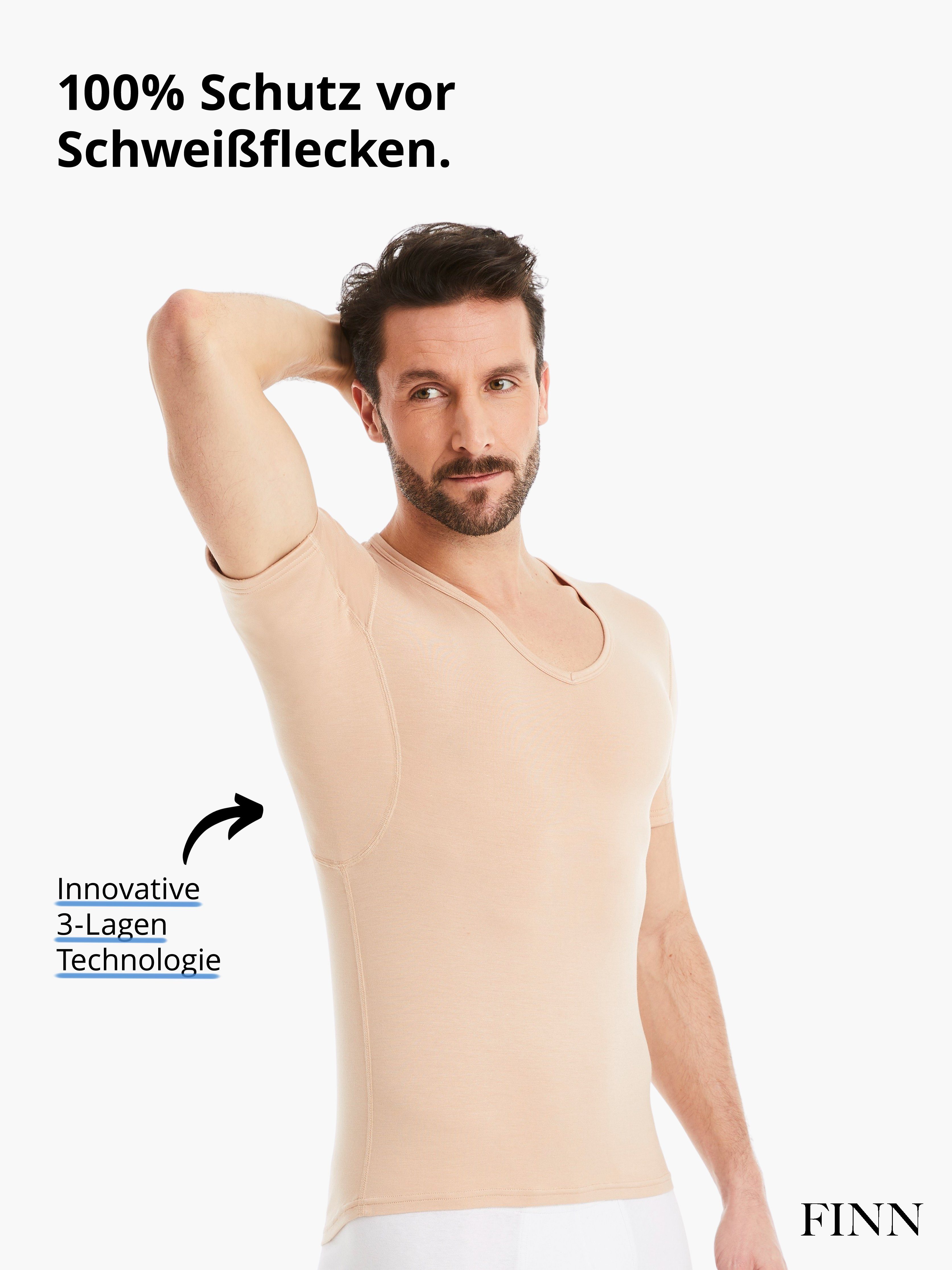 garantierte Herren Light-Beige Schweißflecken, FINN 100% Schutz Wirkung Unterhemd Unterhemd vor Design Anti-Schweiß