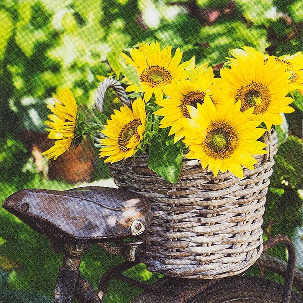 HOME FASHION Papierserviette RP 20 Servietten Sunny Flower - Sonnenblumen im Korb 33x33cm, (20 St)