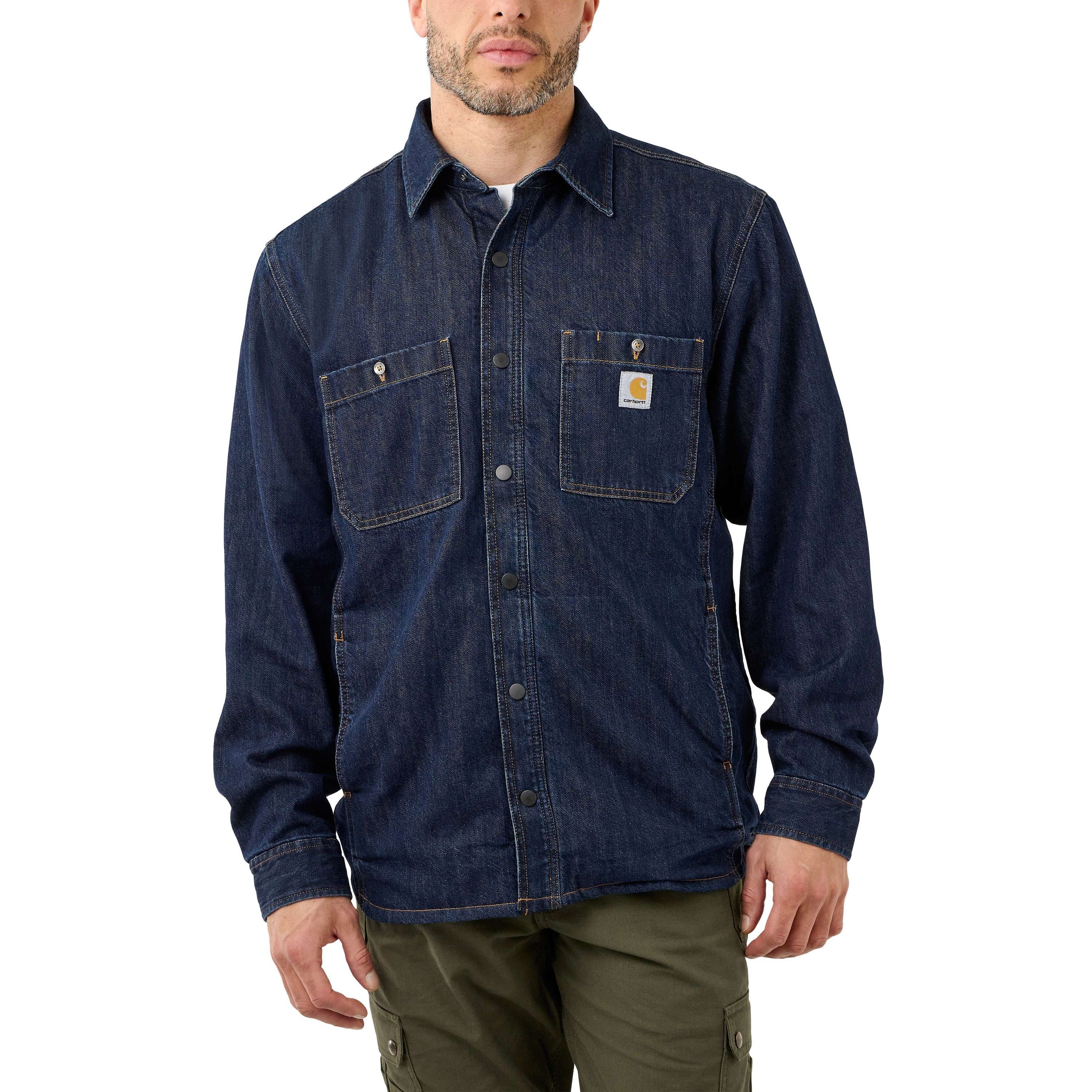Carhartt Jeanshemd Carhartt DENIM FLEECE LINED SNAP FRONT SHIRT 105605 (1-tlg)