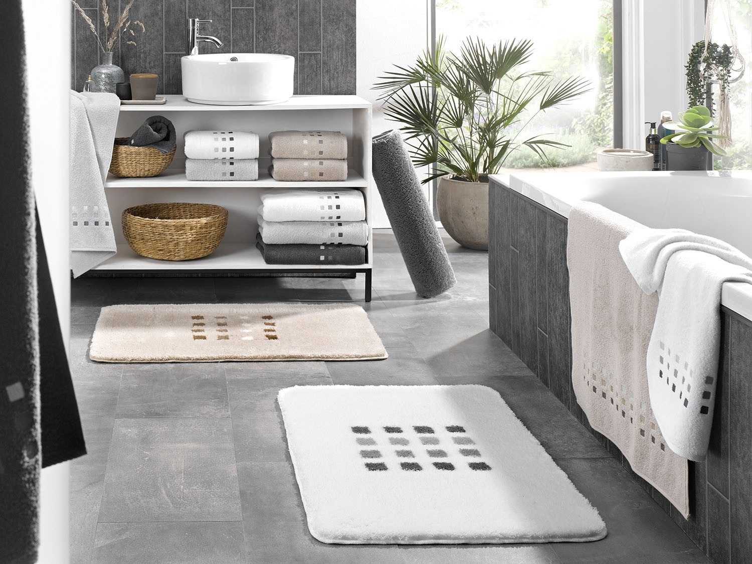 Kleine Wolke Badematte QUADRI, 60 x 90 cm, Weiß, Rutschhemmend, fußbodenhei günstig online kaufen