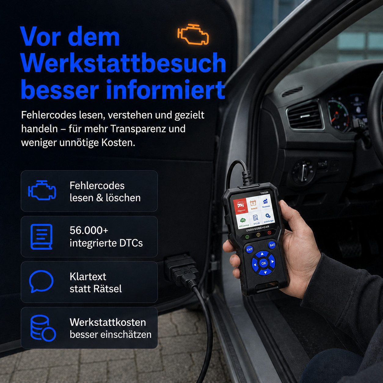 Tekoo OBD2-Diagnosegerät Kfz OBD2 Scanner Diagnosegerät mit 2,8" Farbdisplay für CAN EOBD, Packung, Echtzeit-Batterie-Monitoring, grafische Live-Datenanzeige