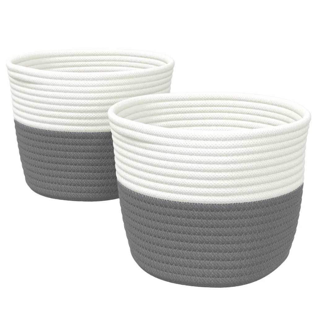 vidaXL Aufbewahrungskorb Aufbewahrungskörbe 2 Stk. Grau und Weiß Ø24x18 cm Baumwolle