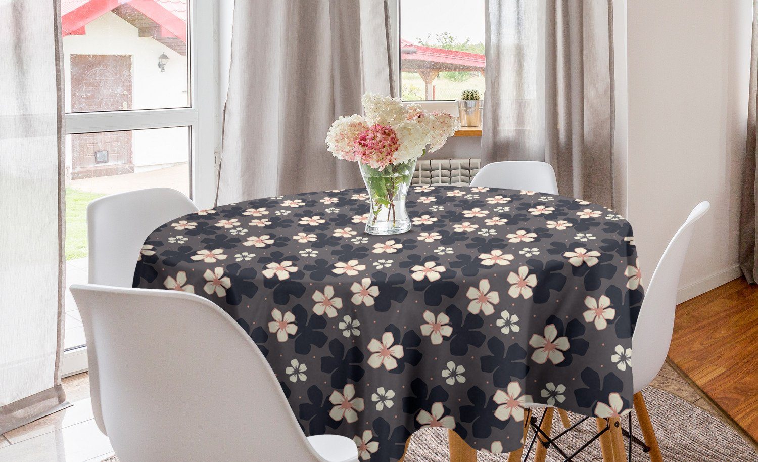 Abakuhaus Tischdecke Kreis Tischdecke Abdeckung für Esszimmer Küche Dekoration, Sakura Kontinuierliche Cherry Blossom