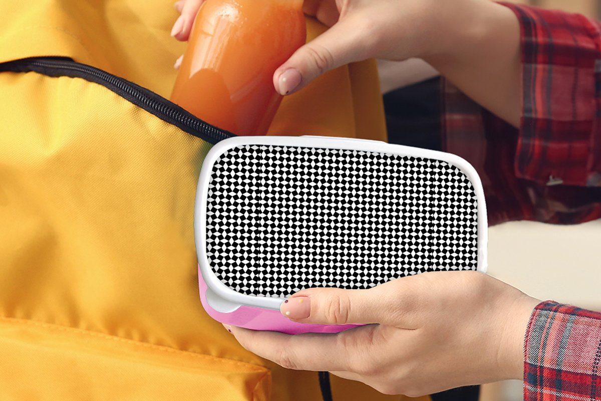 MuchoWow Lunchbox Gestaltung - Geometrie Snackbox, (2-tlg), Muster, Kunststoff Erwachsene, Brotdose Kinder, Kunststoff, für - Brotbox Mädchen, rosa