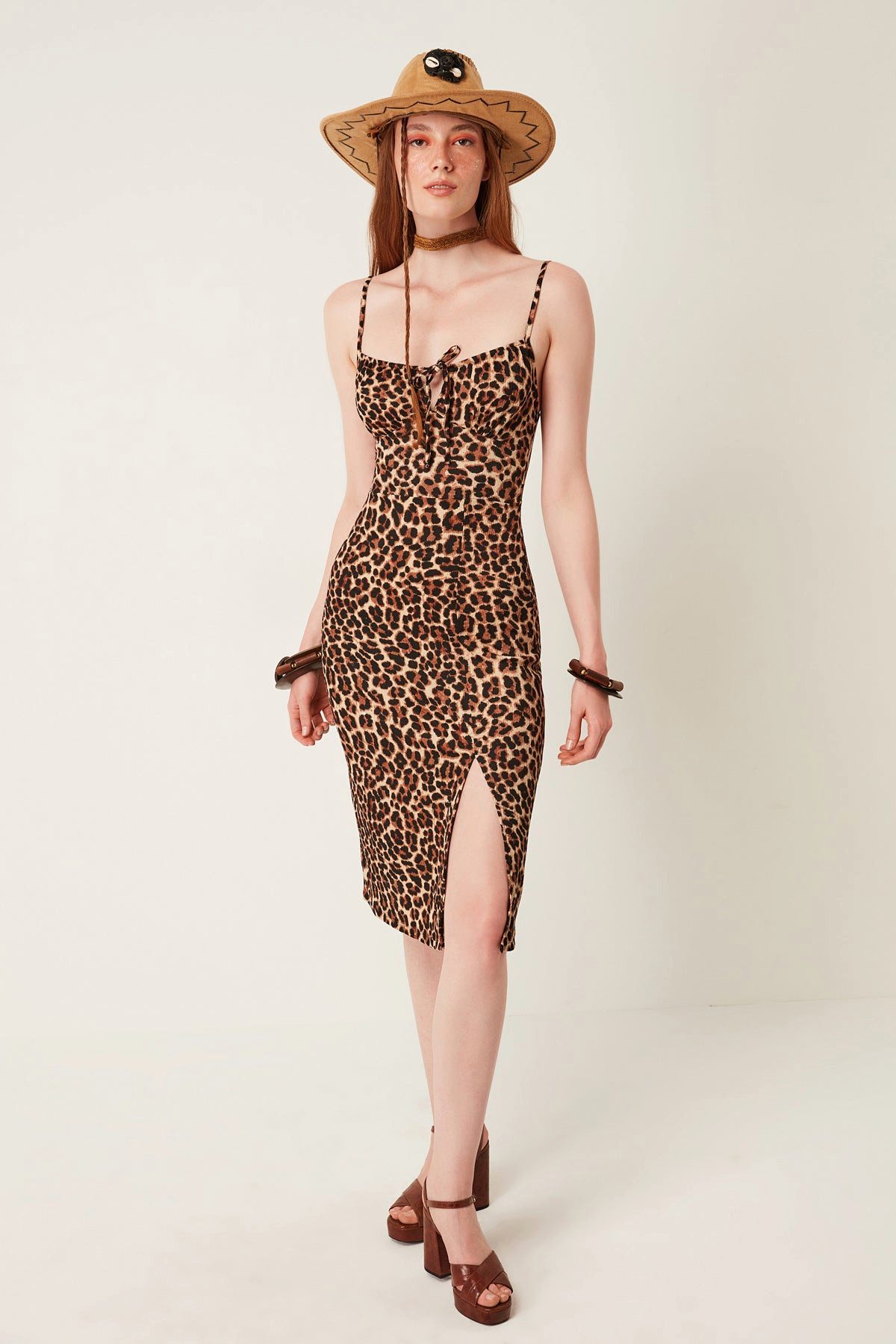 No Matter What Minikleid Trägerloses Leopardenkleid mit Schlitz