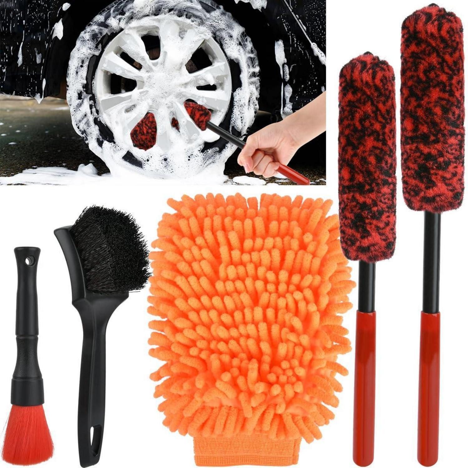 LuxusKollektion Reinigungsbürsten-Set Auto Reinigungsset 5-teilig Felgen- und Detailbürsten Innen und Außen