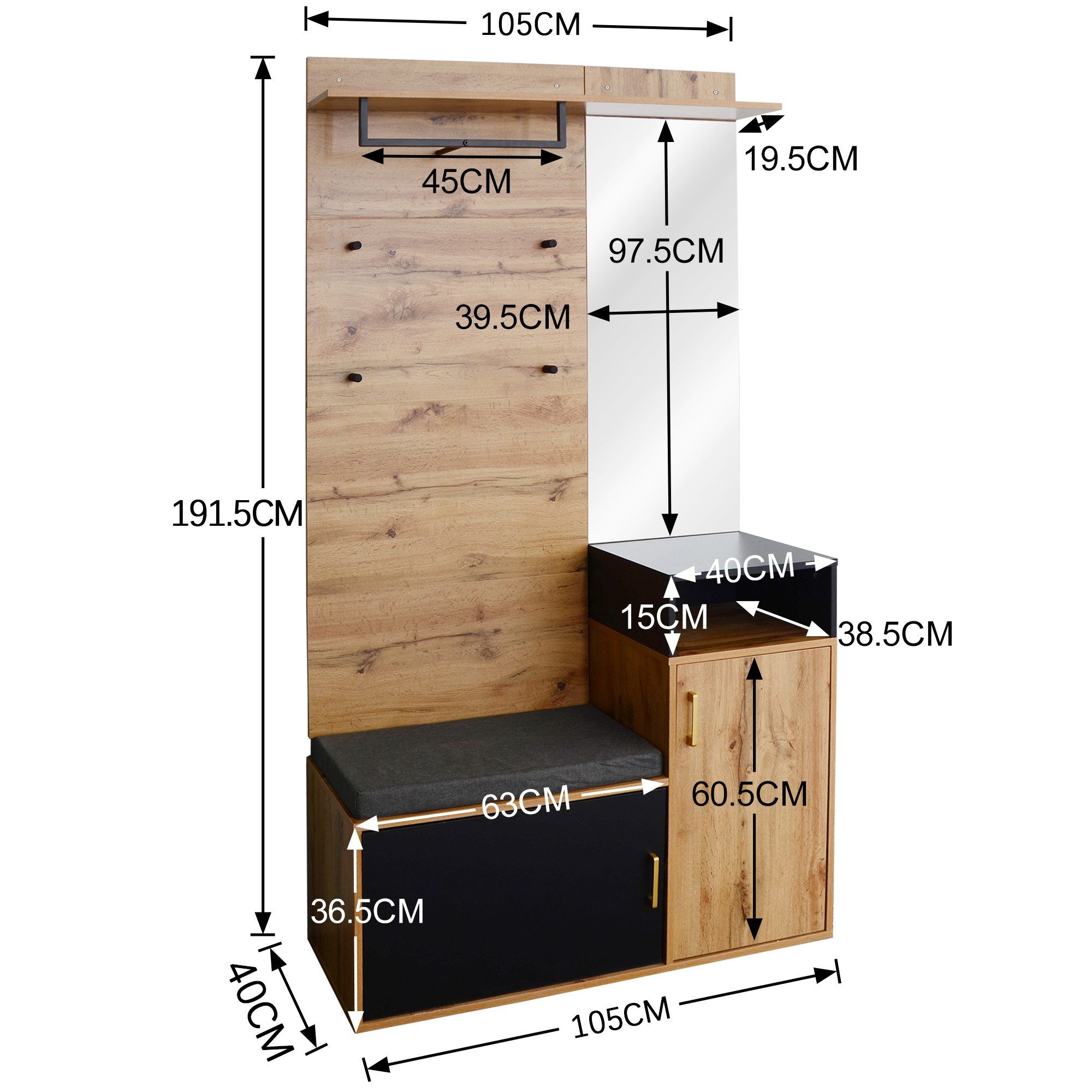 Celya Garderoben-Set Garderoben-Set,mit 4 Kleiderhaken, Spiegel, Schuhschra günstig online kaufen