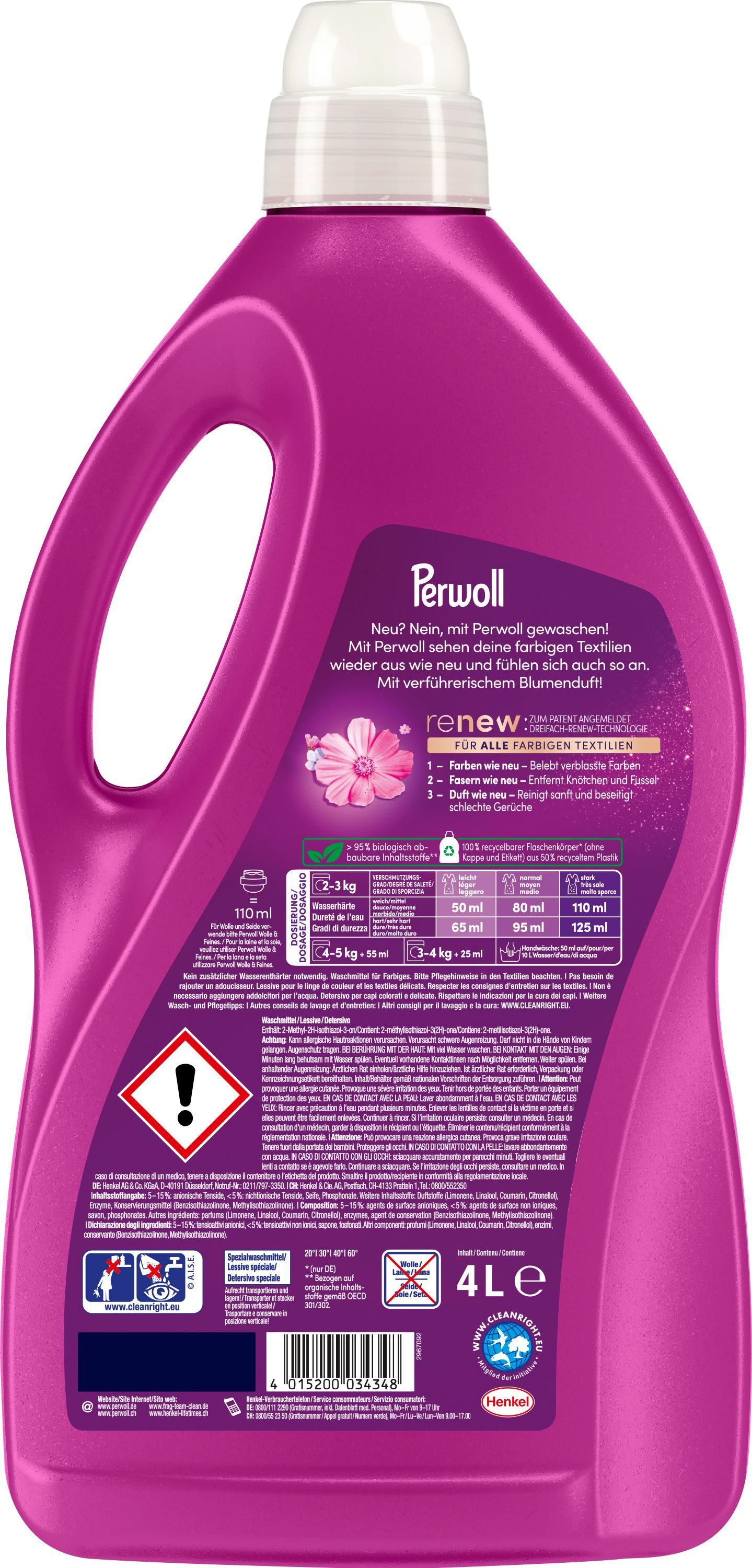 Perwoll Color Blütenrausch Gel 80 WL Colorwaschmittel (XXL-Pack, [1-St. Flüssigwaschmittel mit Dreifach-Renew-Technologie)