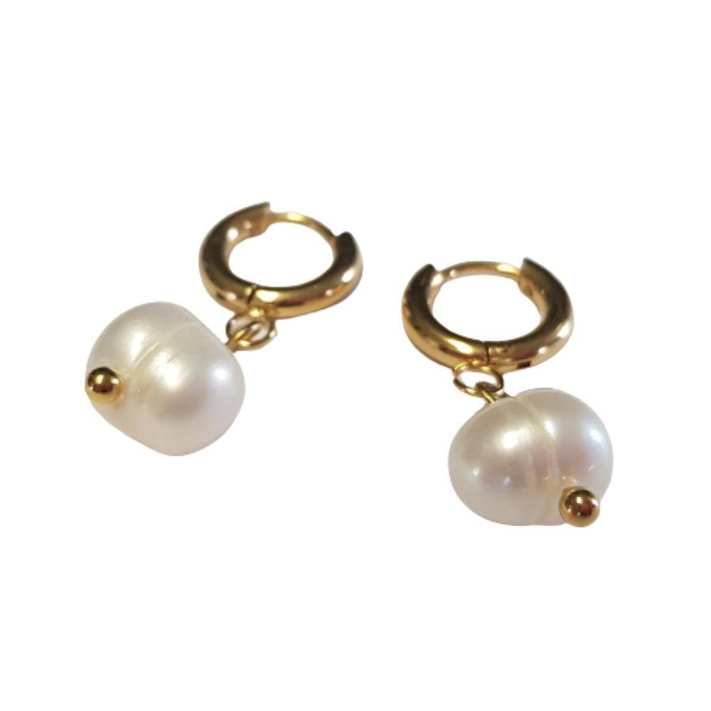 BUNGSA Creolen-Set Creolen mit Perlen-Anhänger verschiedene Farben aus Edelstahl Damen (1 Paar (2 Stück), 2-tlg), Ohrschmuck Ohrringe Gold